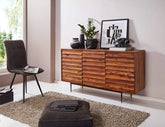 Gfine Sideboard with three doors made of solid Sheesham wood and iron 147x38x81Cm